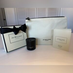 Jo Malone mini Myrrh & Tonka candle + Wood Sage & Sea Salt sample + pouch